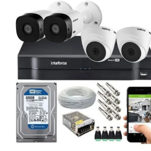 Kit 4 Câmeras Bullet VHC 1120 B Intelbras + DVR MHDX 1004 Multi HD Intelbras