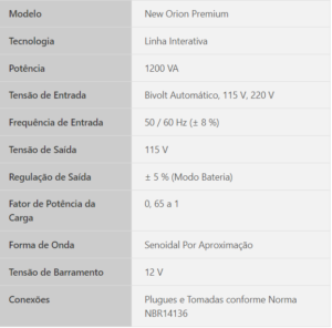 Nobreak New Orion Premium 1200 VA – Bivolt-Lacerda | Secfort Sistemas - Câmeras, Alarmes e Segurança Eletrônica