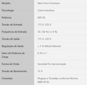 Nobreak New Orion Premium 600 VA – Monovolt – 3T-Lacerda - Secfort Sistemas | Distribuidor Autorizado Hikvision Nobreak New Orion Premium 600 VA – Monovolt – 3T-Lacerda | Secfort Sistemas - Câmeras, Alarmes e Segurança Eletrônica