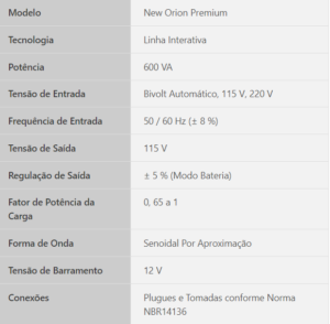 Nobreak New Orion Premium 600 VA – Bivolt-Lacerda | Secfort Sistemas - Câmeras, Alarmes e Segurança Eletrônica