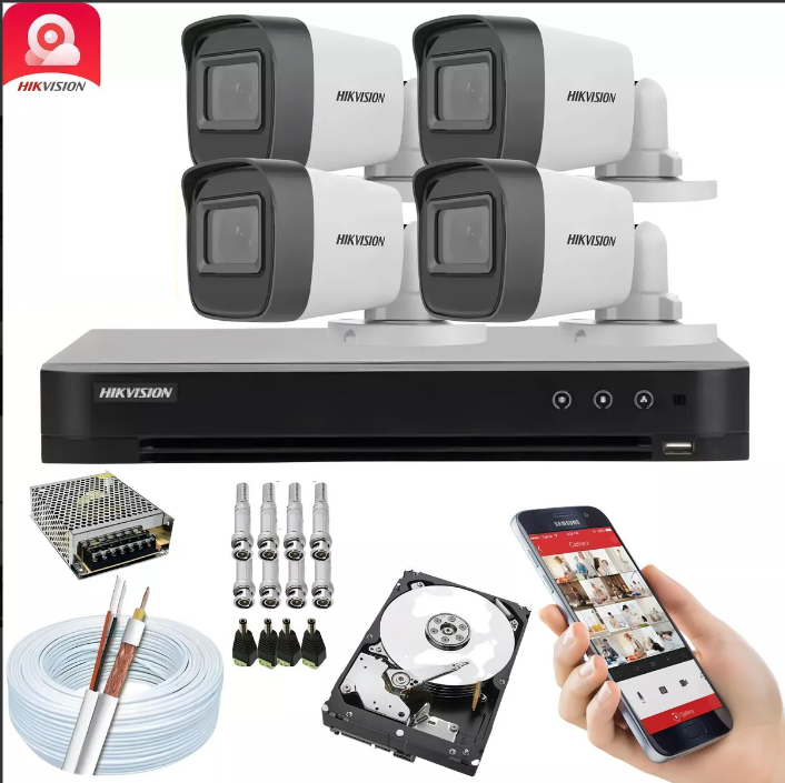 Kit Hikvision 4 Câmeras 2MP DVR-HD500G Completo