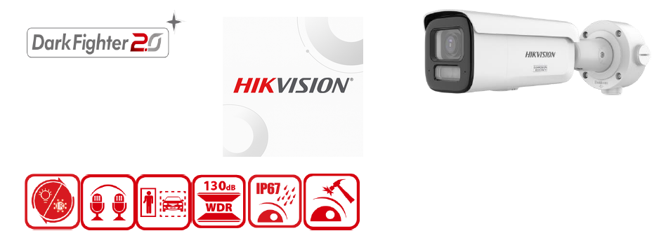 Câmera IP PoE 4MP Hikvision DS-2CD1643G2-LIZSU-SL com lente varifocal e Dual Light