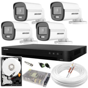 Kit Hikvision 4 Câmeras ColorVu 2MP com Áudio – Imagens Coloridas 24h – HD 500GB