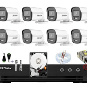 Kit Hikvision 8 Câmeras ColorVu 2MP Áudio Imagens Coloridas 24hs HD 1Terá