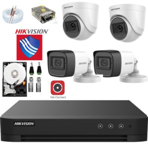 Kit Hikvision 4 Câmeras 2MP Audio ITPFS Full HD DVR-HD500G-Completo