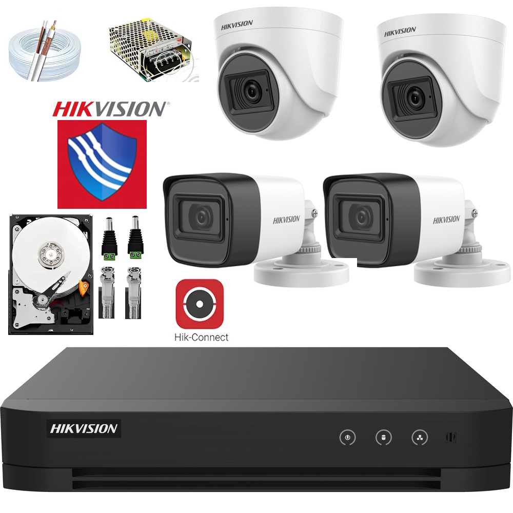 Kit Hikvision 4 Cameras 2MP Audio ITPFS Full HD DVR-HD500G-Completo - Secfort Sistemas | Distribuidor Autorizado Hikvision Kit Hikvision 4 Câmeras 2MP Audio ITPFS Full HD DVR-HD500G-Completo